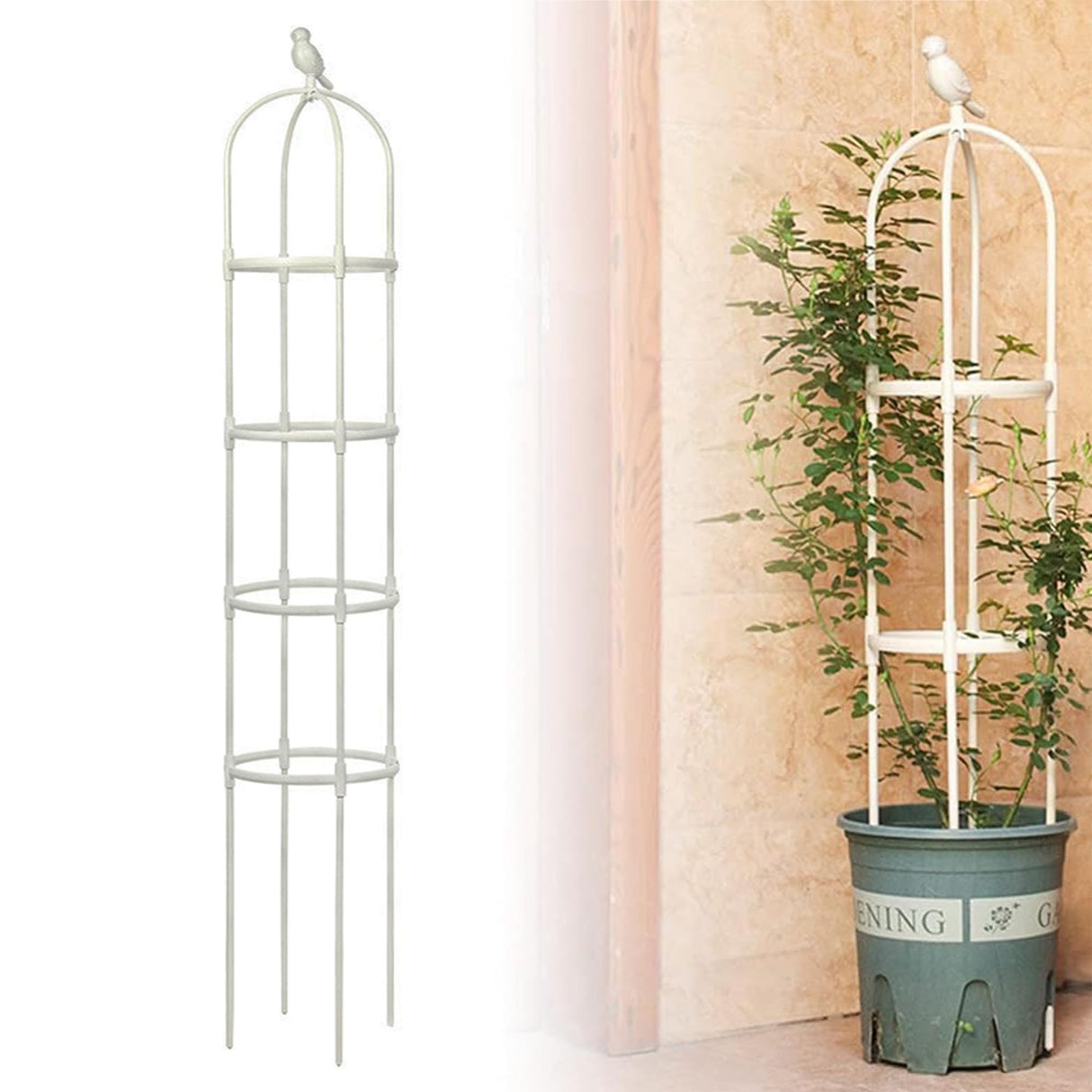 6ft Garden Obelisk Trellis for Climbing Plants-Rustproof Metal Pipe with Heavy Duty Plastic Coated, Garden Outdoor Indoor Potted Plant Support for Clematis Vine Jasmine Support （White）
