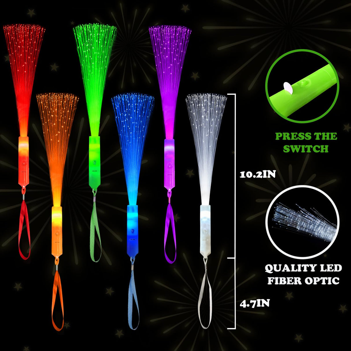 Glow in Dark Fiber Optic Lights for Kids Bulk-24 Pack, Light Up Toys Gifts Goodie Bag Basket Stuffers Fillers for Toddlers, Ultra Bright Sparklers Item for Graduation, Camping, Wedding, Birthday