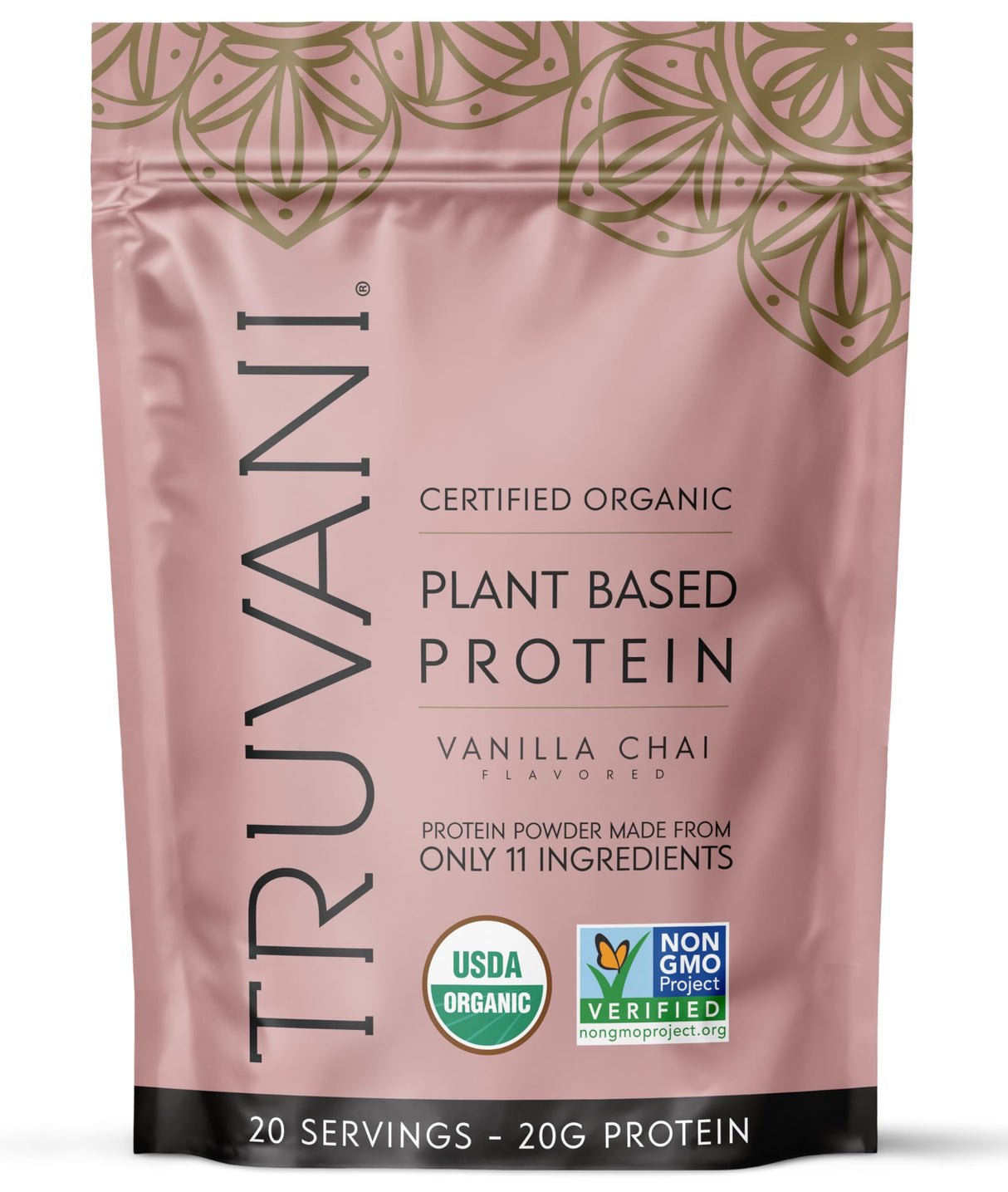 Truvani Vegan Pea Protein Powder | Vanilla Chai | 20g Organic Plant Based Protein | 20 Servings | Keto | Gluten & Dairy Free | Low Carb | No Added Sugar