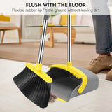 NACENA Broom and Dustpan Set, 55-in Long Adjustable Handle Broom Dustpan Combo with Dustpan Teeth to Automatically Clean Hair Suitable for Home Kitchen Office Hall Floor, Large(Grey&Yellow)