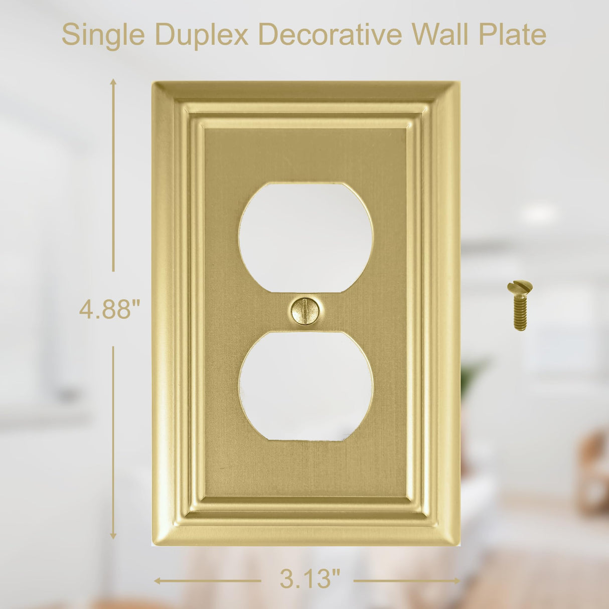 OKAWYC Single Duplex Outlet Light Switch Cover Adler Metal Wall Plate, 4-Pack Brushed Brass 1 Gang, for Receptacle Light Switch, Switch Cover Decorative Wallplate, Durable