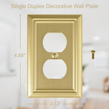 OKAWYC Single Duplex Outlet Light Switch Cover Adler Metal Wall Plate, 4-Pack Brushed Brass 1 Gang, for Receptacle Light Switch, Switch Cover Decorative Wallplate, Durable