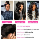 Kloiynj 360 Lace Front Wig Human Hair - 220% Density Body Wave HD Brazilian Virgin Full Lace Wig for Women - 28 Inch Pre-Plucked With Baby Hair - Natural Color