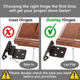 Decobasics 1/2" Overlay Matte Black Cabinet Hinges (10 Pair -20 Pcs) Self Closing Bath & Kitchen Cabinet Hinges Black Flush Mount w/Door Bumpers & Upgraded Screws