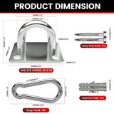 sprookber 304 Stainless Steel Pad Eye Snap Hooks, M10 Heavy Duty Ceiling Hooks, 1700lb Capacity Hammock Swing Hanging kit, Plant Hangers, Marine Hardware Staple Hook Loop with Screws, Set of 8