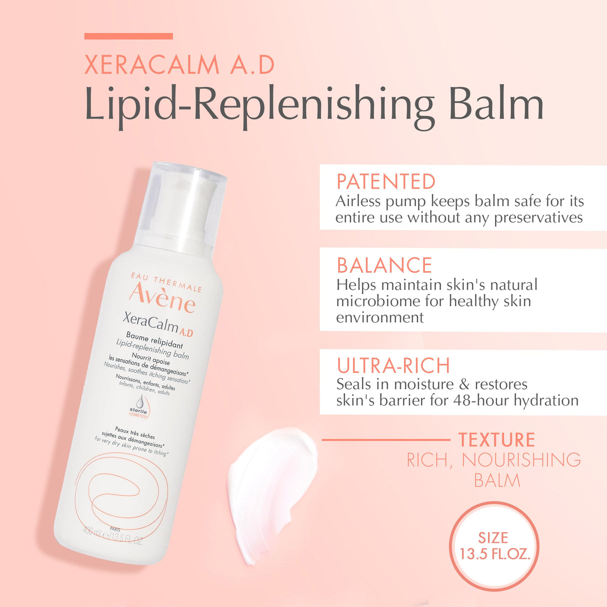 Avène XeraCalm A.D Lipid-Replenishing Balm, Atopic Dermatitis, Eczema-Prone, No Preservatives, Fragrance-Free, 13.5 Oz