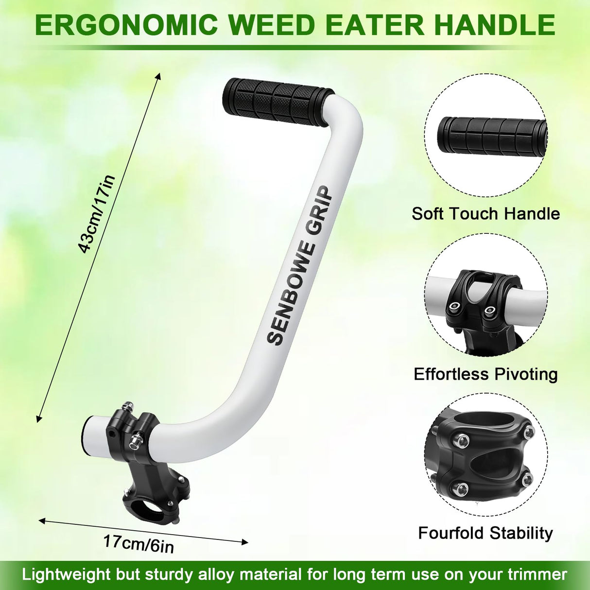 𝐔𝐩𝐠𝐫𝐚𝐝𝐞𝐝 Weed Eater Handle, Ergonomic String Trimmer Grip Extension Back Saver,with Adjustable Shoulder Strap, Universal Weedeater Handle for Lawn Care, Landscaping, Grass,Trimming (White)
