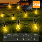 FUANXIEI Solar Lights Outdoor Patio Lights: S14 25M 82FT Solar Powered Remote Control 3 Light Modes Dimmable Solar Waterproof Light - Shatterproof Bulbs - Camping Backyard Garden Deck Outside Yard