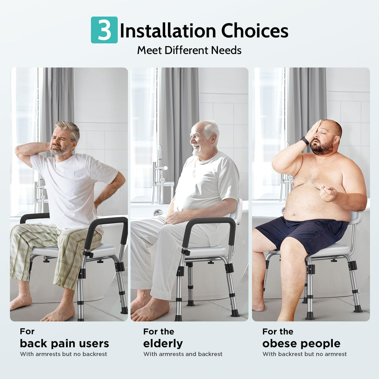 Kicimpro HSA/FSA Shower Chair for Elderly & Disabled, 10 Min Installation, Heavy Duty Bath Chair with Pad, 6 Adjustable Height Shower Seat for 5'1"-6'4" Users