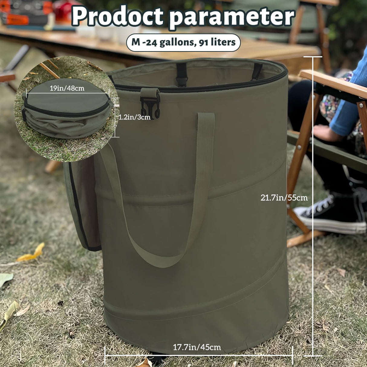 QJXX Pop up Camping Trash can with lid,Collapsible 24 Gallons Trash can with Sorting Clips,Garden Garbage Bag with Lid,Lawn and Leaf Bags - Reusable Yard Waste Bags (Green)