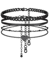 FindChic Cuban Link Anklets for Women Black Ankle Bracelets Waterproof Herringbone Chain Layered Foot Jewelry