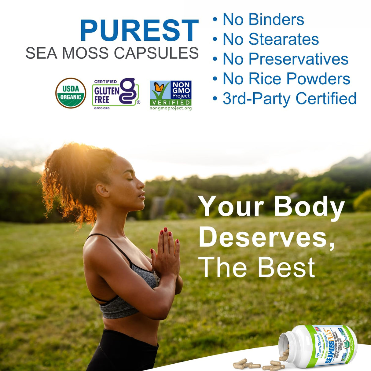 Power By Naturals Sea Moss Plus - USDA Certified Organic Wildcrafted Irish Seamoss, Bladderwrack & Burdock Root, Supplement for Immunity, 60Ct, 2 Pack