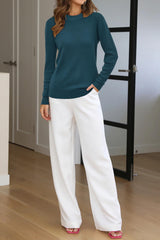 Arach&Cloz Womens Sweaters Trendy 2024 Long Sleeve Crew Neck Ladies Knit Tops Business Casual Outfits Fall Clothes Dressy Clothing Christmas(A-Green,M)