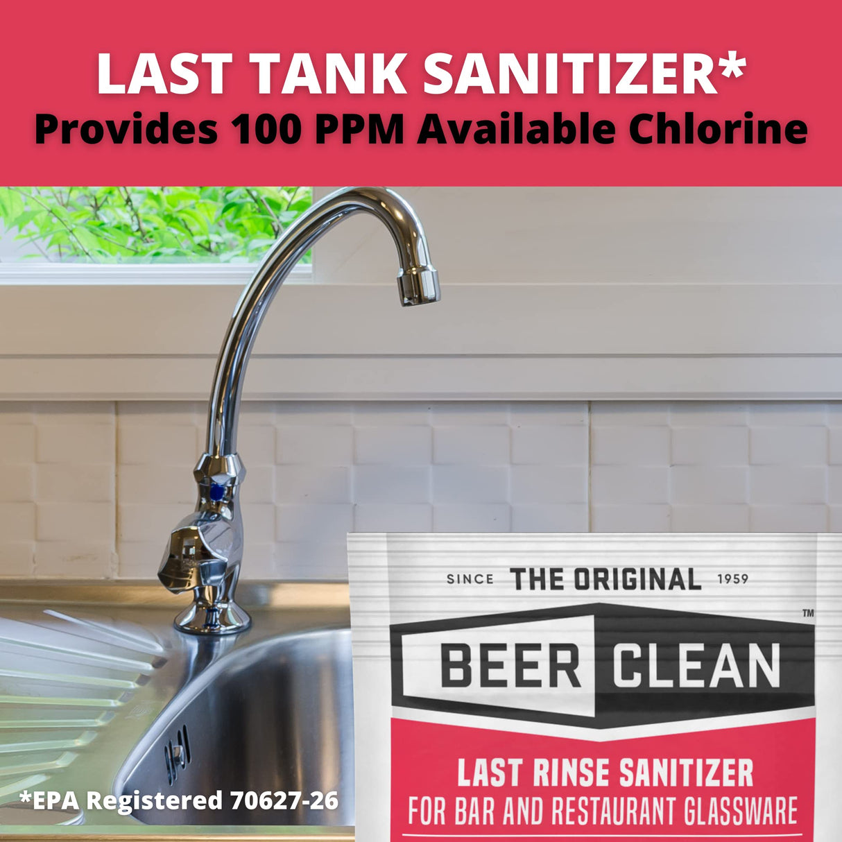 Diversey-90223 Beer Clean Last Rinse Glass Sanitizer, .25oz Powder Packet (100 Pack)