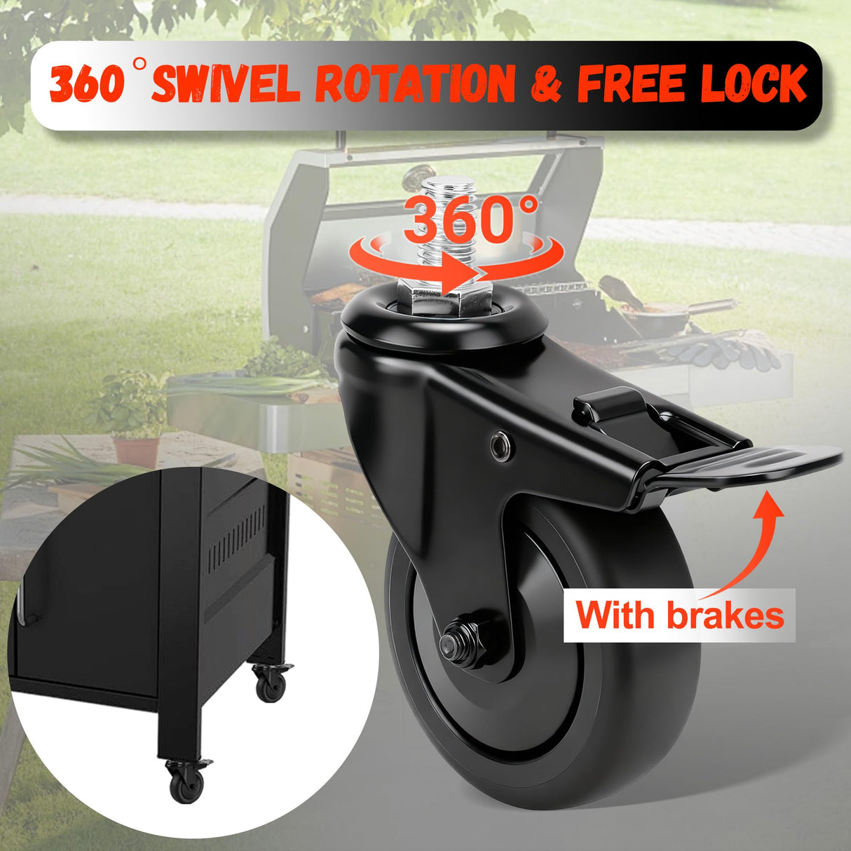 goduog 2-Pack 74064 Grill Locking Caster Wheel for Pit Boss - 3" 74064 Grill Stem Caster Replacement for Pit Boss Pro Series 1100, Austin XL Parts, Pit Boss 820, Navigator 850, Louisiana Grill