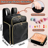 Ahzske Elegant Black Backpack Organizer, Holds 126 Nail Bottles, Extra Large Nail Kit Supplies Storage with 3 Removable Cases, PU Leather Organizer for Travel
