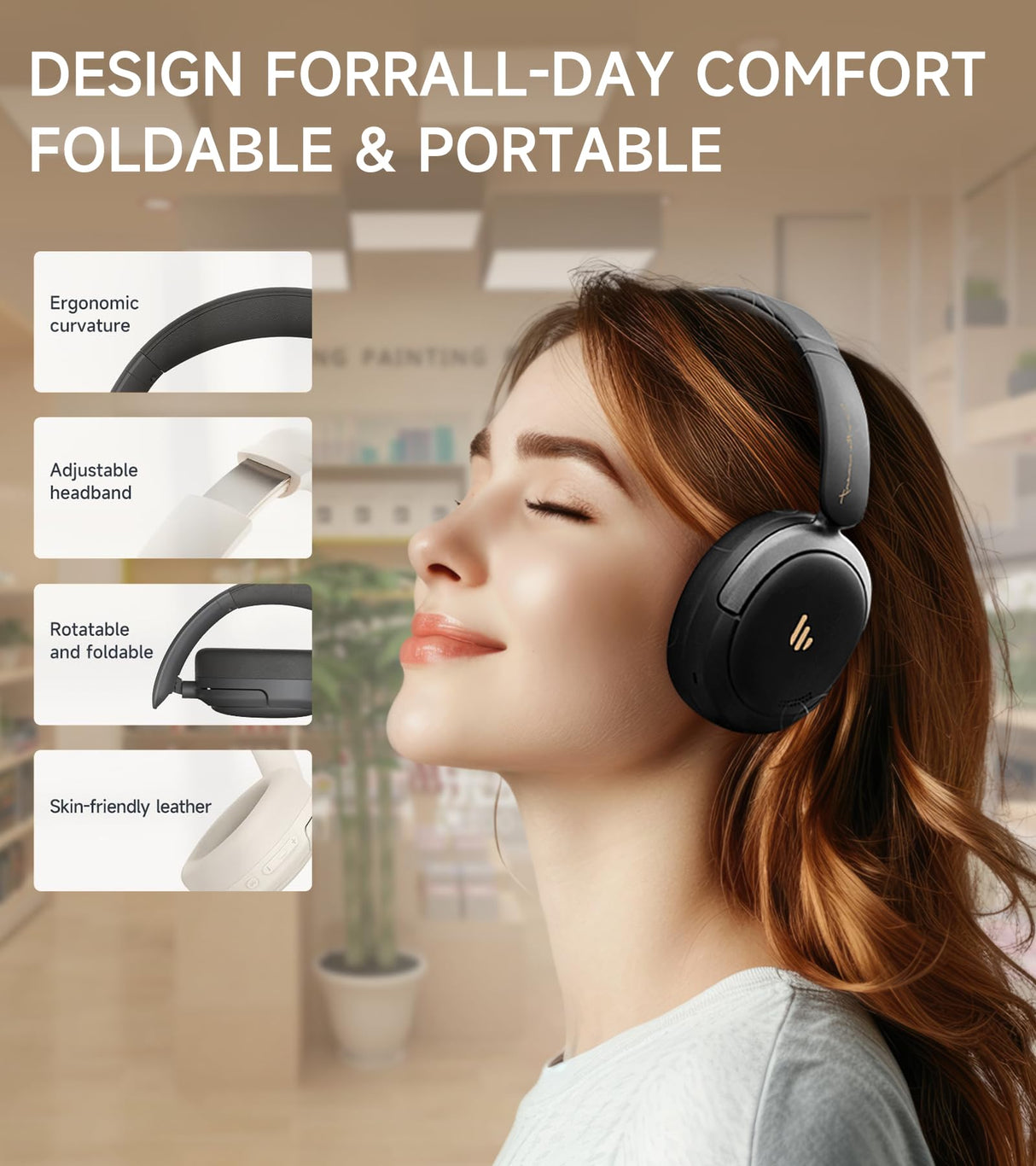 Atom Max - Hybrid Active Noise Cancelling Headphones, Hi-Res Audio, Wireless Over-Ear, Lightweight and Foldable, Comfortable earpads, 45H Playtime and Speed Charge, Customize via an App, Black