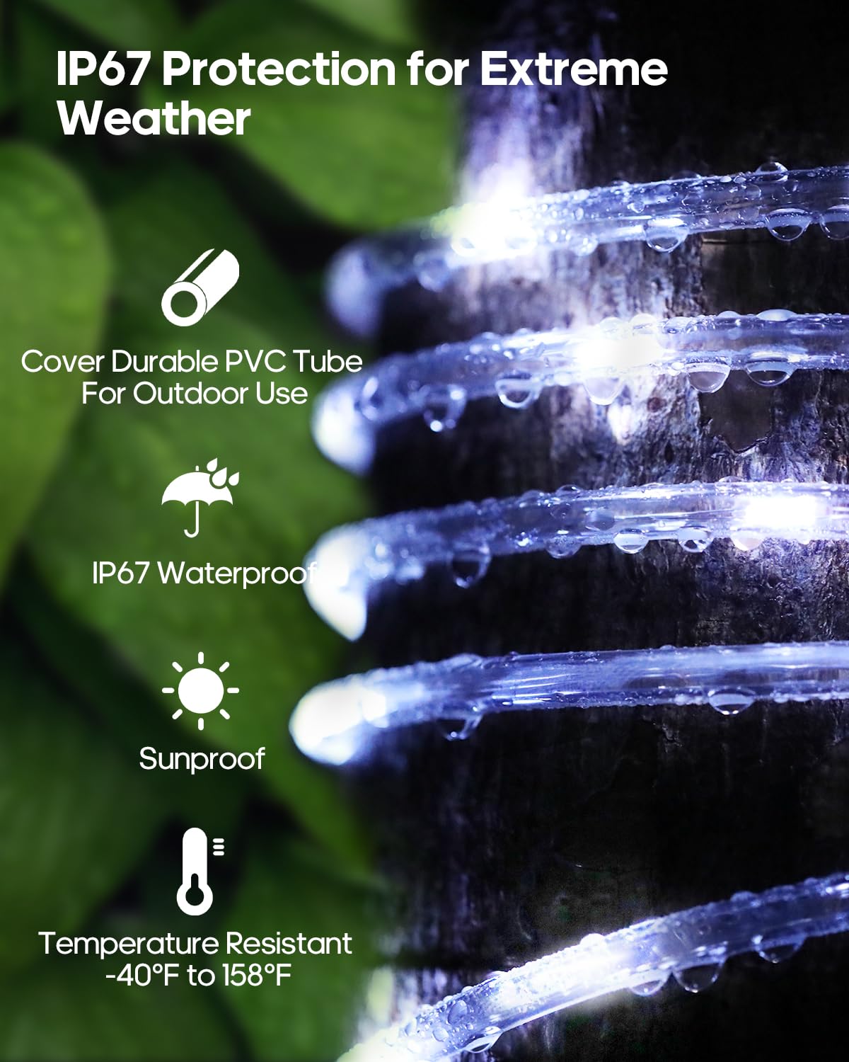 Solar Rope Lights, 66FT 200LED 1800mAh Outdoor IP67 String Lights (White)
