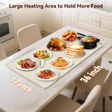Newise Graphene Warming Mat for Food with Dual Zone Control | XXL 36"x17" Electric Heating Tray | 6 Temp & Timer Settings | Food Warmer for Parties Buffets | Ideal Kitchen Gift for Mom & Wife (Beige)