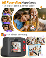 Yehtta Kids Camera Instant Print, Christmas Birthday Gifts for 3-12 Year Old Boys Girls, 2.4in Screen 1080P Kids Digital Camera Toys for Kids Age 3 4 5 6 7 8 9 10 with 3 Rolls Print Paper 32G Card