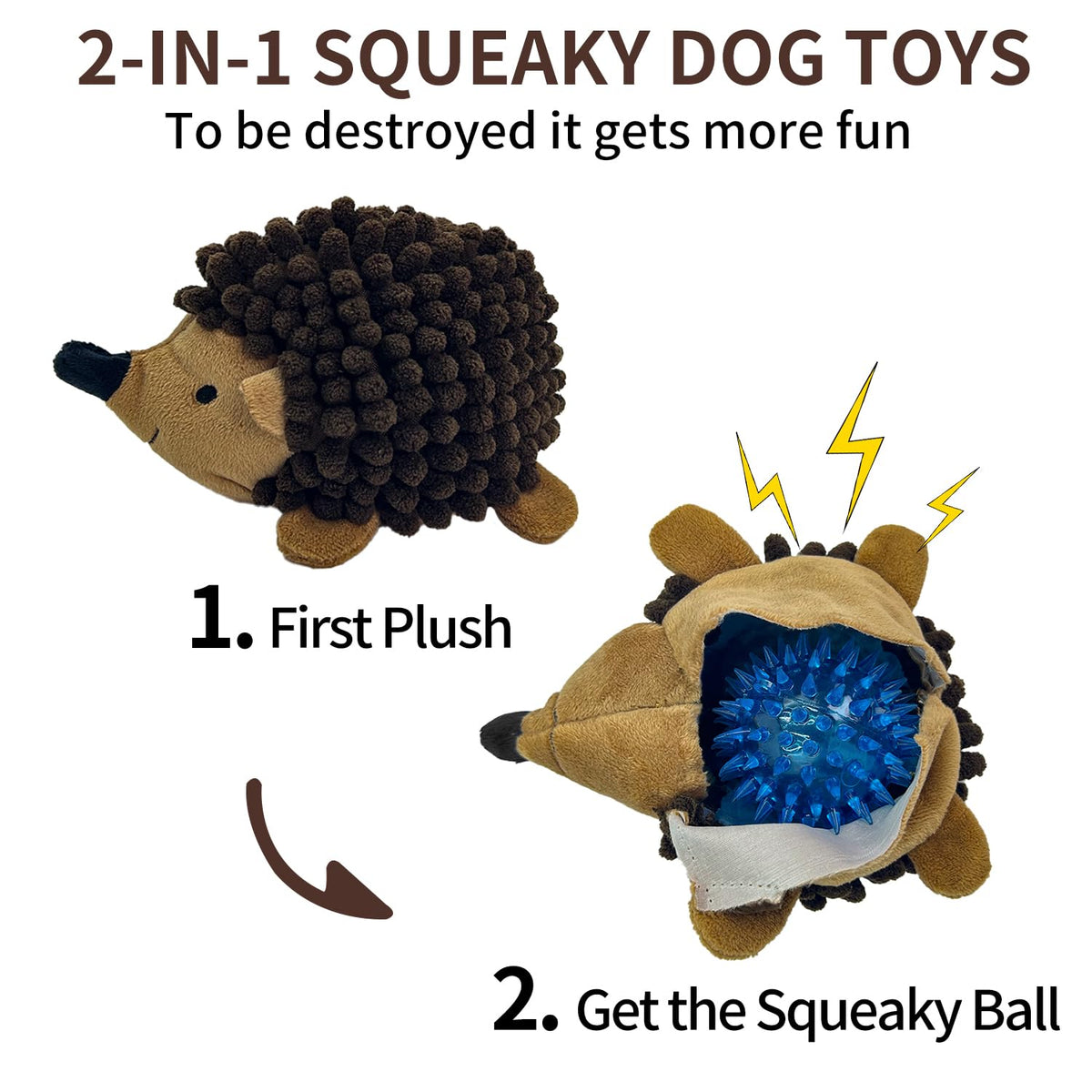 2-in-1 No-Stuffing Hedgehog Dog Toys 3 PCS, Squeaky Ball for Throwing Play