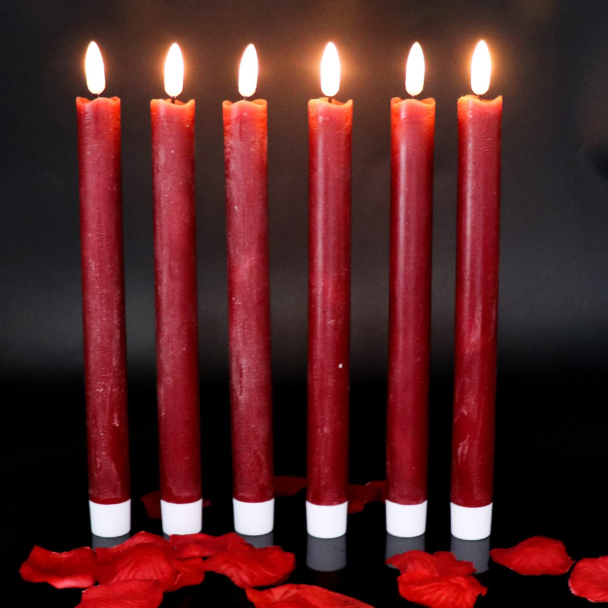 Wondise Flameless Taper Candles with Timer, 6 Pack Battery Operated LED Flickering Real Wax Red Candle for Christmas Wedding Dinner Decorations