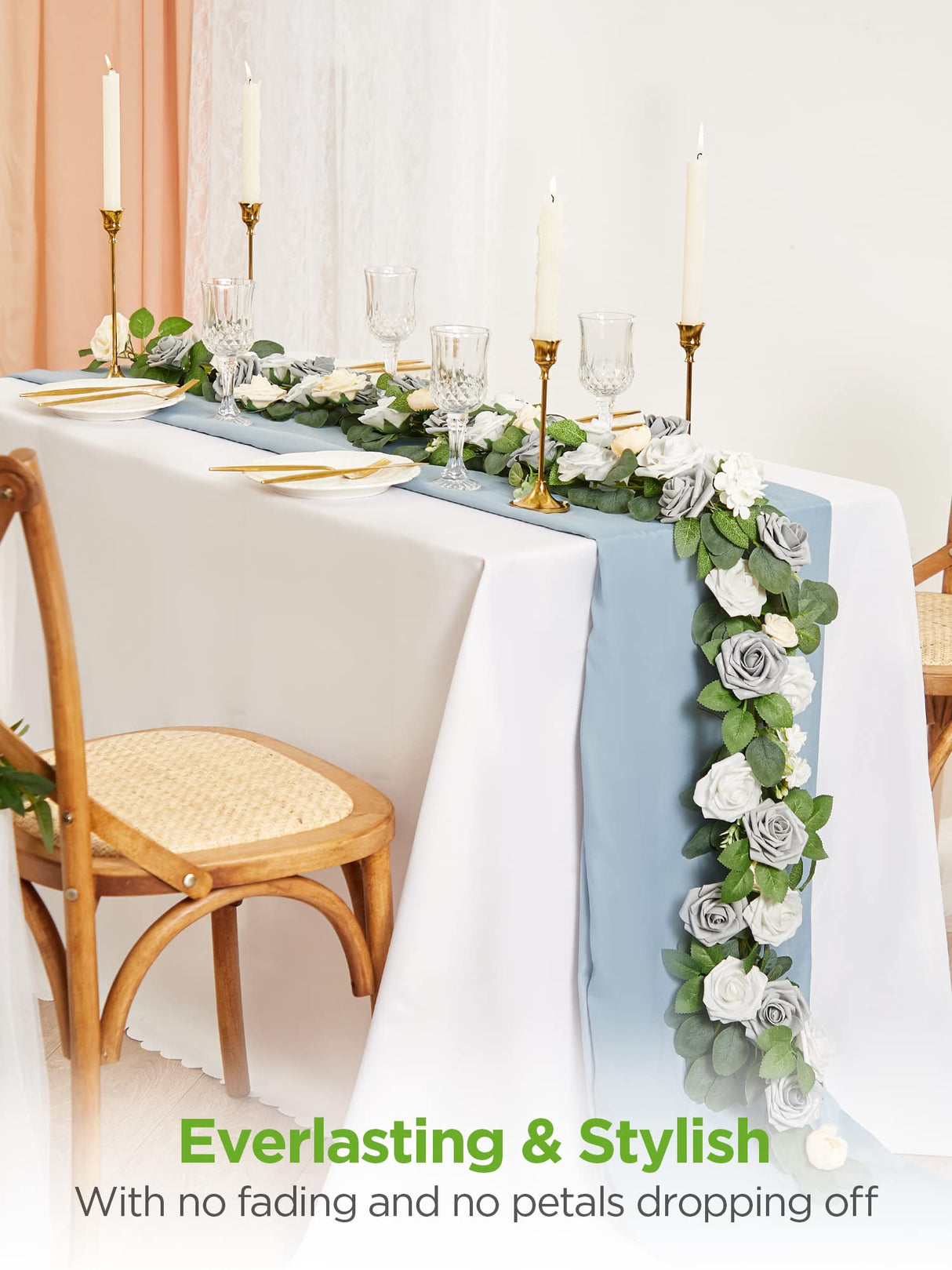 InnoGear Artificial Flowers, 50 Pcs Ivory White Foam Fake Roses Bulk with Stems for Decoration DIY Wedding Bouquets Centerpieces Bridal Shower Party Christmas Tree