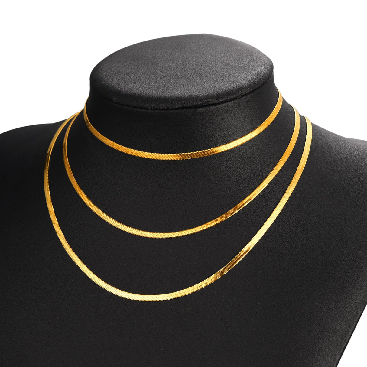 FOCALOOK Gold Herringbone Necklace for Women, 3mm Gold Plated Snake Choker