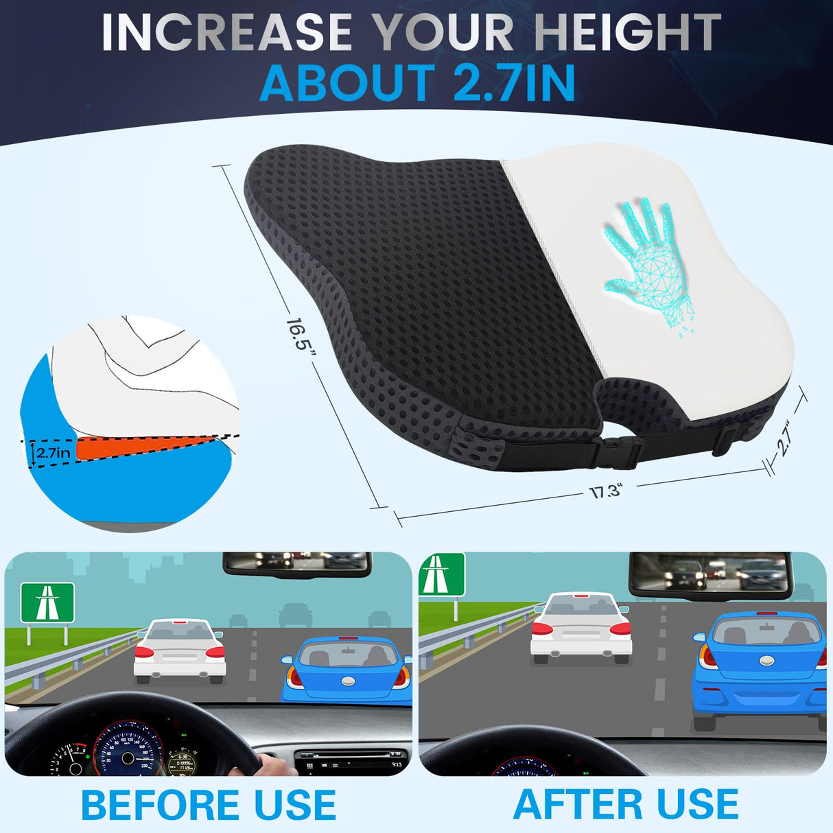 GSPSCN Car Seat Cushion Pad Memory Foam Heightening Wedge,Driver Seat Cushion Pillow to Relief Sciatica & Back Coccyx Tailbone Pain in Office Chairs,Car Seat,Wheelchair,Computer Desk Chair
