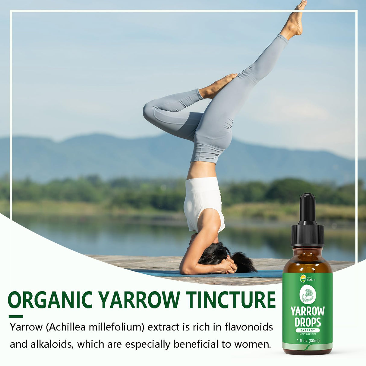Yarrow Herb Tincture, Organic Yarrow Extract Liquid, 98% Absorption, Vegan, Gluten Free, Non-GMO, Alcohol Free- 1 Fl Oz