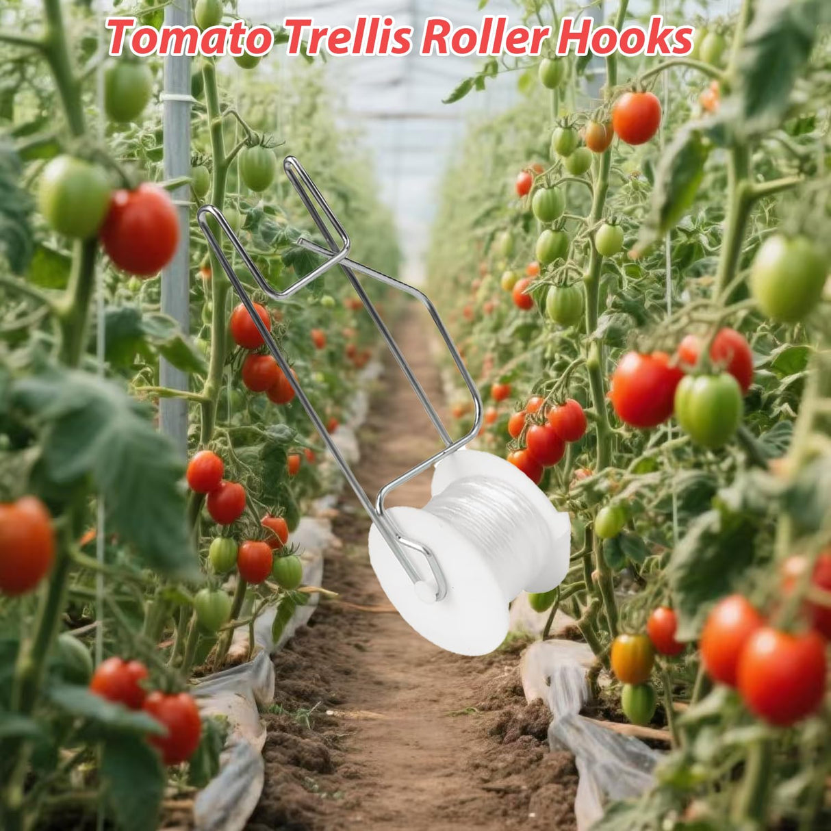 Tomato Support Hooks with String,20 Pack Tomato Trellis Roller Hooks with 49.2FT String for Plant,Greenhouse Tomato Flower Vine Twine Crop Trellis Kit Plant Roller Hook