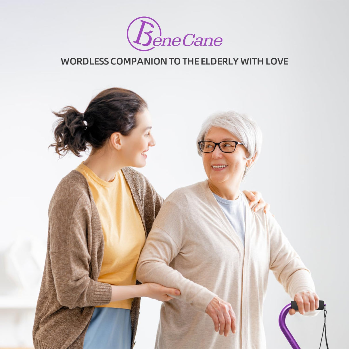BeneCane Walking Cane for Men & Women Adjustable Cane with Offset Soft Cushioned Handle -Portable Lightweight Sturdy Mobility Walker Aid for Elderly, Seniors Collapsible Cane