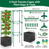 2 Pack Tomato Cages for Garden, 49 Inch Tall Tomato Cage with 7 Gallon Planter Bags, Plant Support Trellis Frames for Garden Cucumber Vegetables Plants Climbing Outdoor Indoor