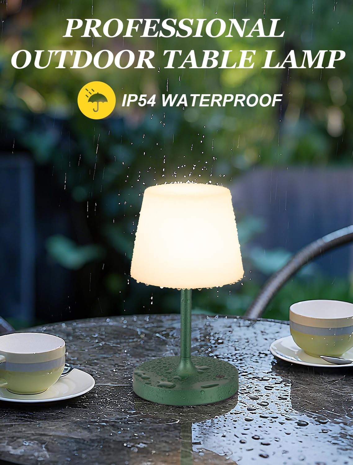 Kakanuo Green Cordless Shower Lamp Waterproof, Rechargeable Cordless Lamp with 4000mAh Battery, Touch Dimmable Table Lamp for Outdoor, Kitchen, Bathroom, Camping, Patio, IP54