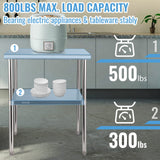 VEVOR Stainless Steel Prep Table, 30 x 30 x 36 Inch, 800lbs Load Capacity Heavy Duty Metal Worktable with Adjustable Undershelf & Feet, Commercial Workstation for Kitchen Garage Restaurant Backyard