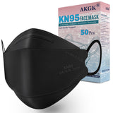 akgk KN95 Face Masks 50 Pack for Adults, 5-Ply Black Disposable Face Mask Against PM 2.5 Smoke and Dust