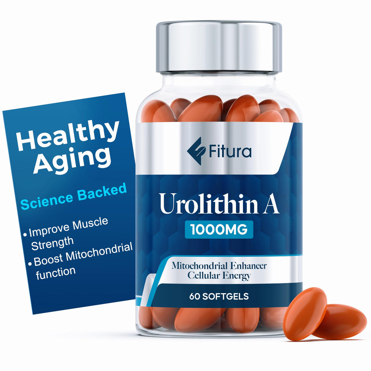 Fitura Healthy Aging Urolithin A - 1000mg, 60 Softgels Mitopure - for Muscle Strength & Cellular Energy - Mitochondrial Function & Overall Wellness