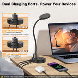15W LED Desk Lamp with USB Charging Ports – Dimmable Table Lamp with 3 Color Temps, 5 Brightness, 4 Timers, Flexible Gooseneck Light with Base, Eye-Caring Reading Light for Home Office, Bedroom, Study