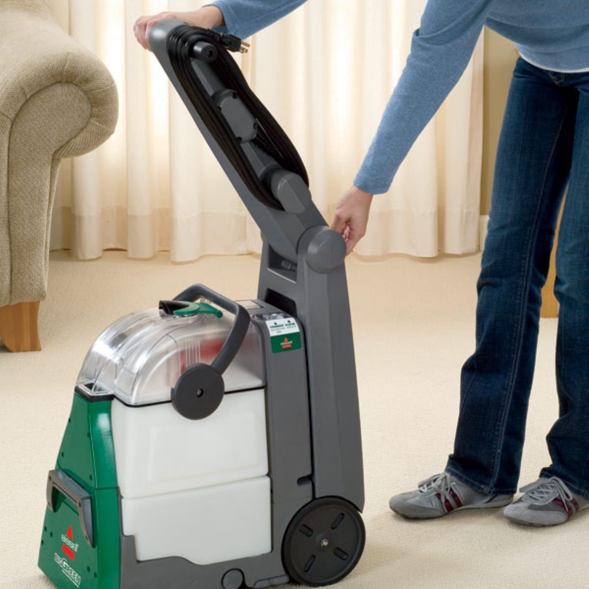 Bissell BigGreen Commercial BG10 Deep Cleaning 2 Motor Extracter Machine w/ Upholstery Tool, and 32 OZ Shampoo Bundle