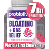 Probiotiv Anti Gas & Bloating Relief for Women and Men 7 Billion CFU – Chewable Probiotics & Lactobacillus Reuteri, Daily Digestive Enzymes Debloating for Women, Aids Digestion & Digestive Health