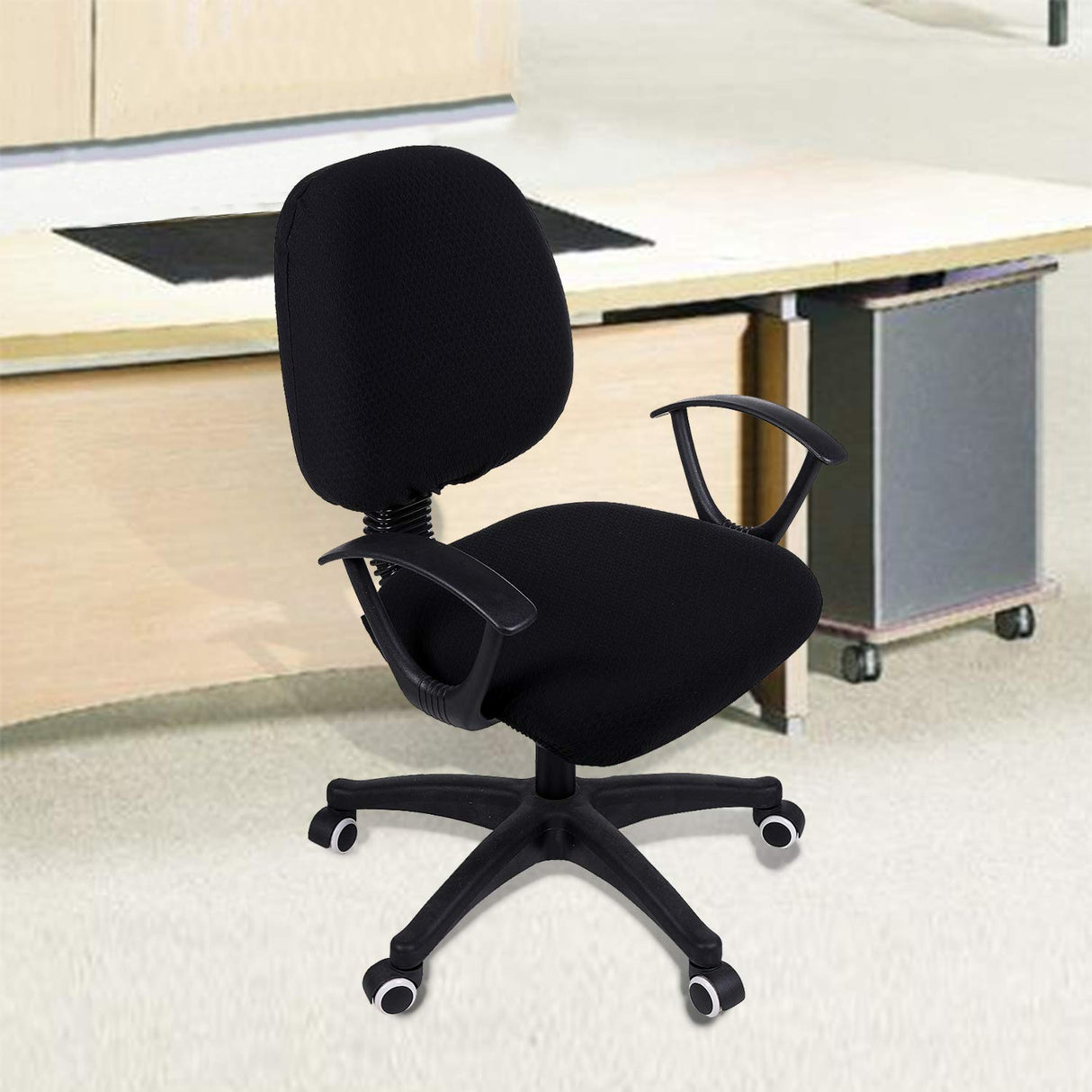 Smiry Stretch Jacquard Office Computer Chair Covers, Removable Washable Universal Desk Rotating Chair Slipcovers Protector, Seat + Backrest Cover, Black