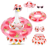 Lixintray Hawaiian Porch Goose Outfits Summer Bikini Goose Outfit with Sunglasses & Swim Ring, Strawberry Goose Costume Fits 23 Inch Cement Yard Plastic Statues, Outdoor Garden Patio Decor
