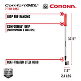 Corona Tools GT 3234 Reach 7-Tine Extended Rake, Silver,RED,Black