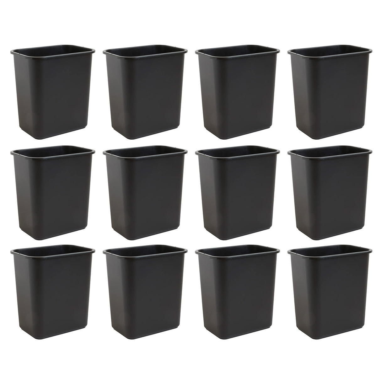 United Solutions 7 Gallon / 28 Quart Efficient Trash Wastebasket, Fits Under Desk, Small, Narrow Spaces in Commercial, Kitchen, Home Office, Dorm, Easy to Clean, Black (Pack of 12)