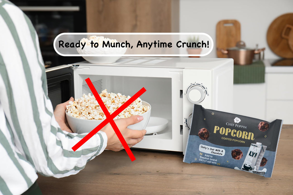 CHEF POPPIN Gourmet Flavored Popcorn, Non-GMO, Oatly's Oat Milk & Chocolate, 20g, 6 Pack, .71 oz each