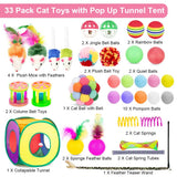 Retro Shaw 33Pcs Cat Toys Pack for Indoor Cats Kitten, with Cube Tunnel
