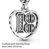 PANDORA 18th Celebration Dangle Charm - Bracelet Charm Moments Bracelets - Sterling Silver with Clear Cubic Zirconia - Gift for Her - Jewelry for Women with Gift Box