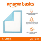 Amazon Basics Super Absorbent Dog and Puppy Potty Pads, Leak-Proof 5-Layer Design with Quick-Dry Surface for Housebreaking, Heavy Duty Absorbency, X-Large, 28 x 34 Inch, Blue & White, 25-Pack