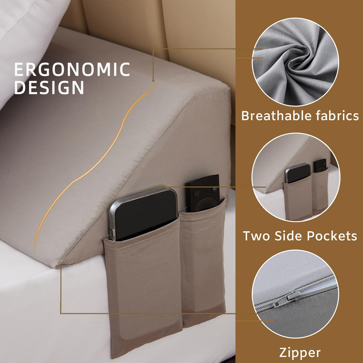 Bedluxe King Bed Wedge Pillow for Headboard, Wedge Pillow Headboard, Bed Gap Filler - Fill The Gap (0-7")(Gray, 76"x10"x6")