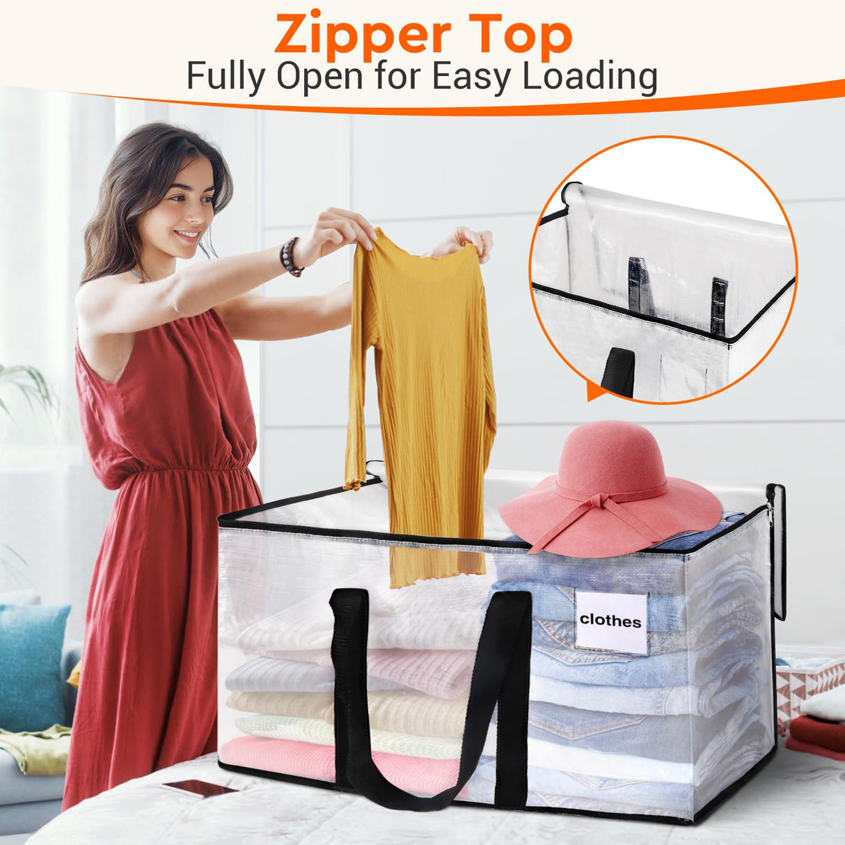 BlissTotes Moving Bags, 10-Pack Storage Bags, Moving Bags Heavy Duty Extra Large, Moving Totes, Clear Moving Bags, Reinforced Handles & Tag Pocket, Christmas Totes (125L)